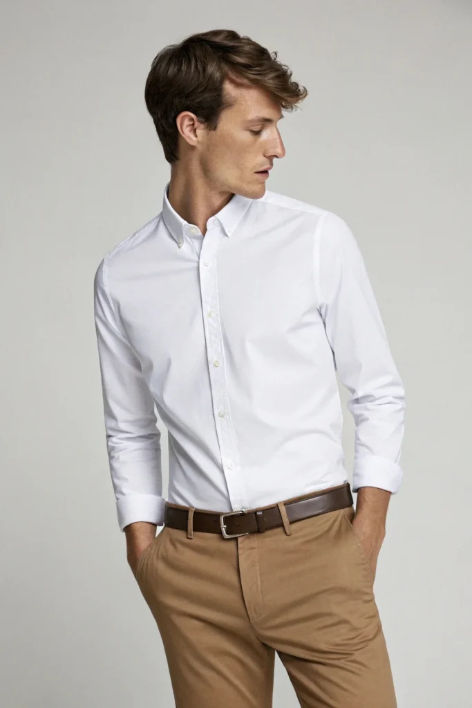 Crisp White Shirt with Slim-Fit Chinos