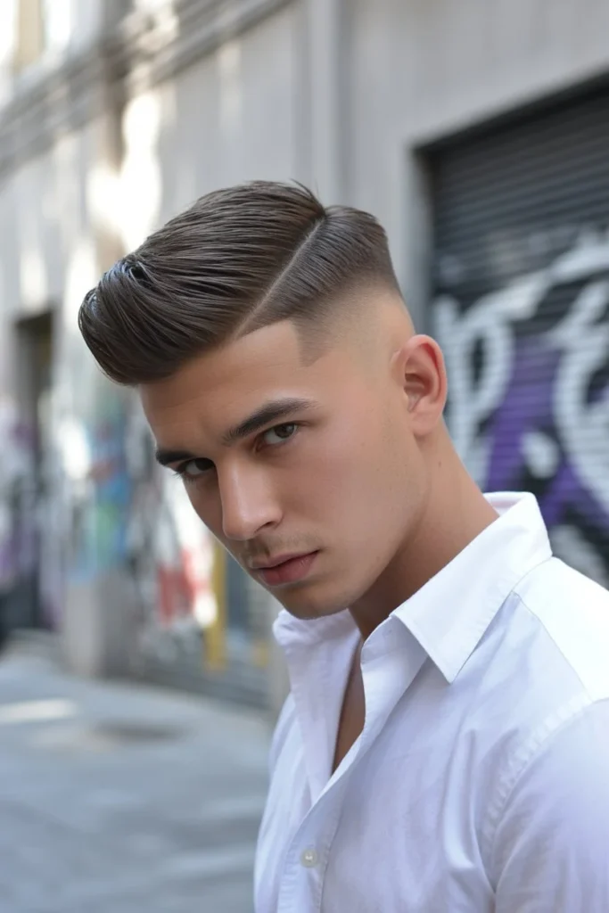 Mid Fade with Pompadour and Hard Part