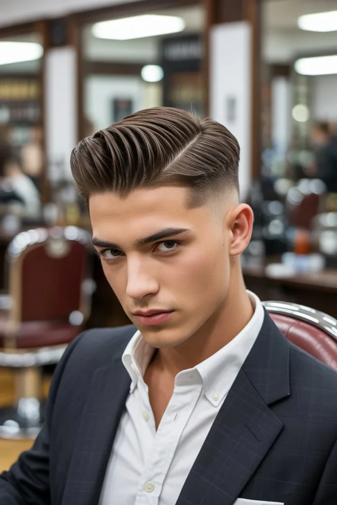 Mid Fade with Pompadour and Hard Part
