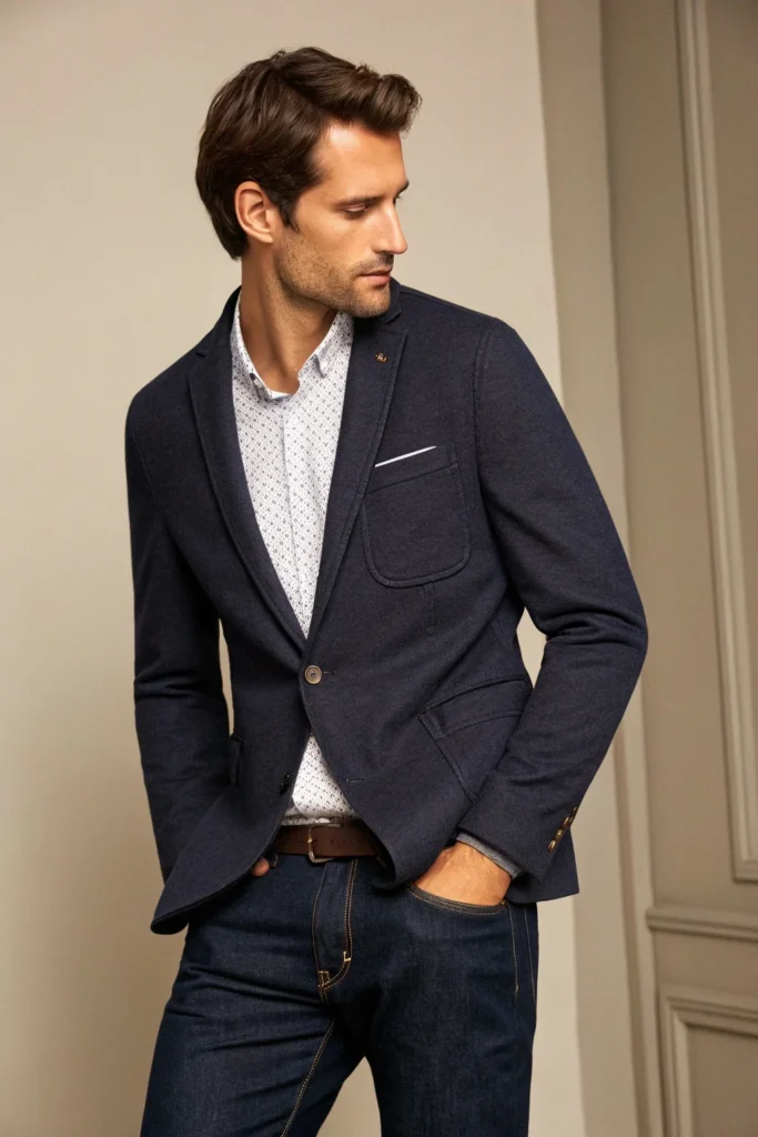 Smart-Casual Blazer with Dark Jeans