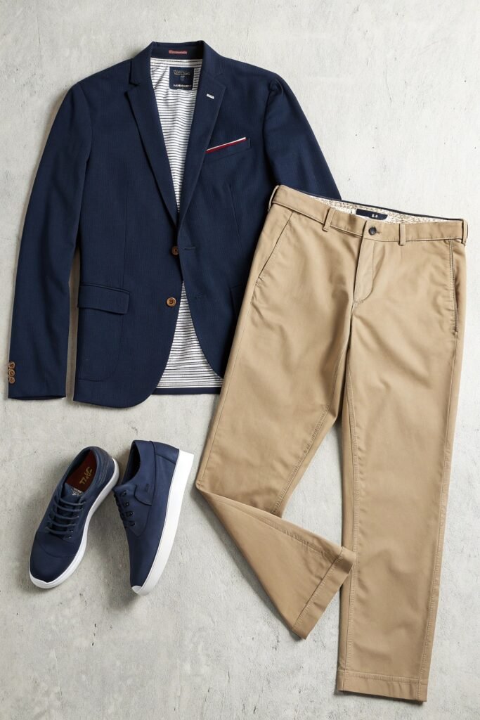 Beige Chinos with Navy Blazer