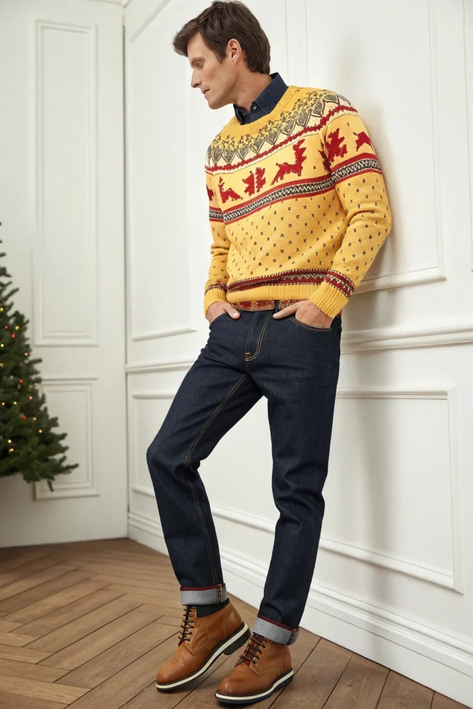 Festive Sweater with Dark Denim