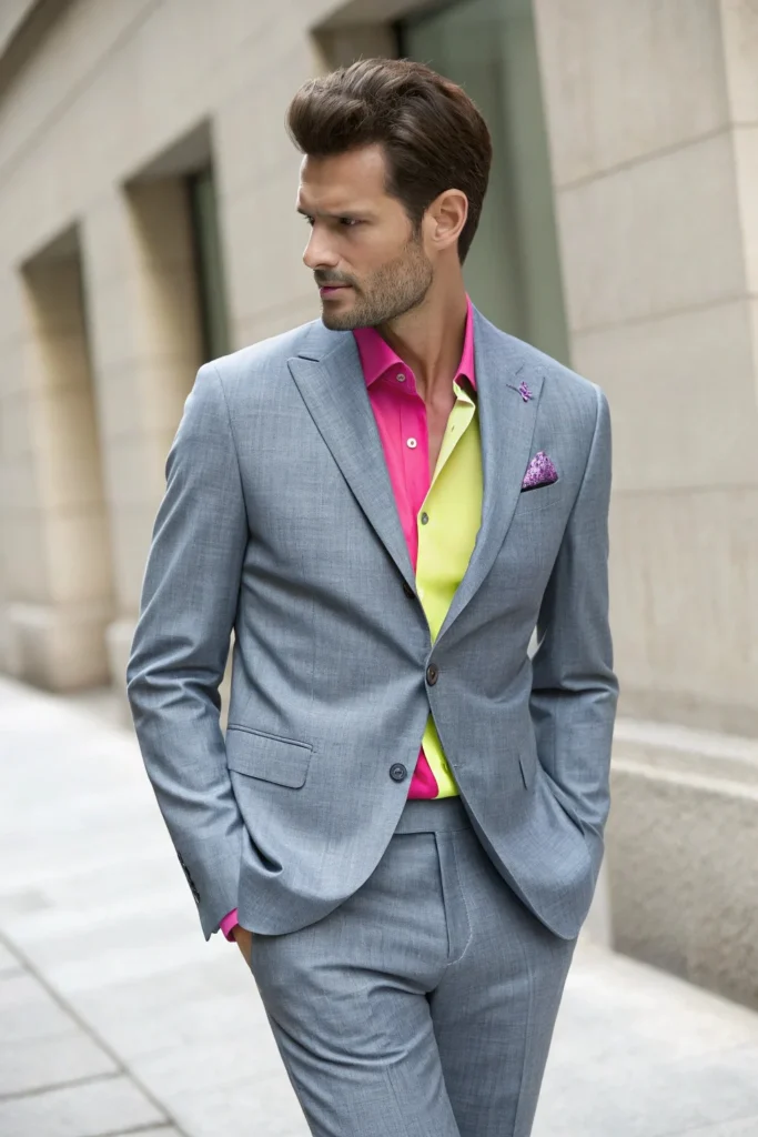 Grey Suit with a Colored Shirt