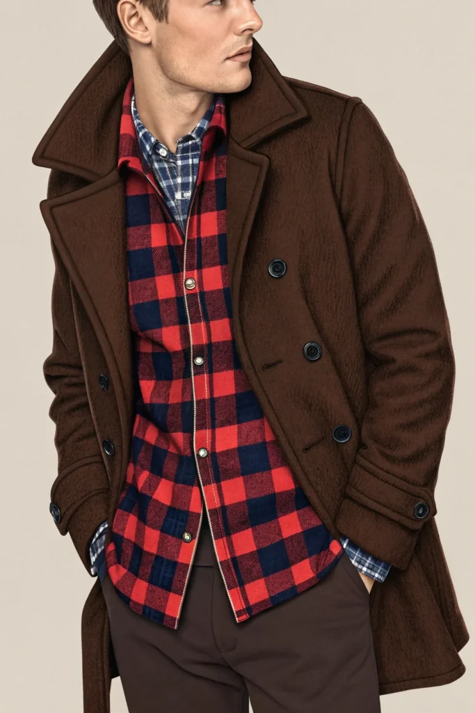 Plaid Shirt with Wool Coat