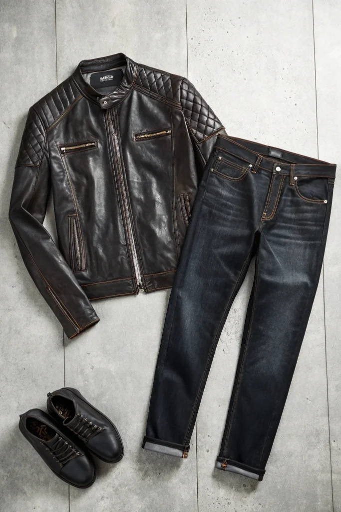 Black Jeans with a Leather Jacket