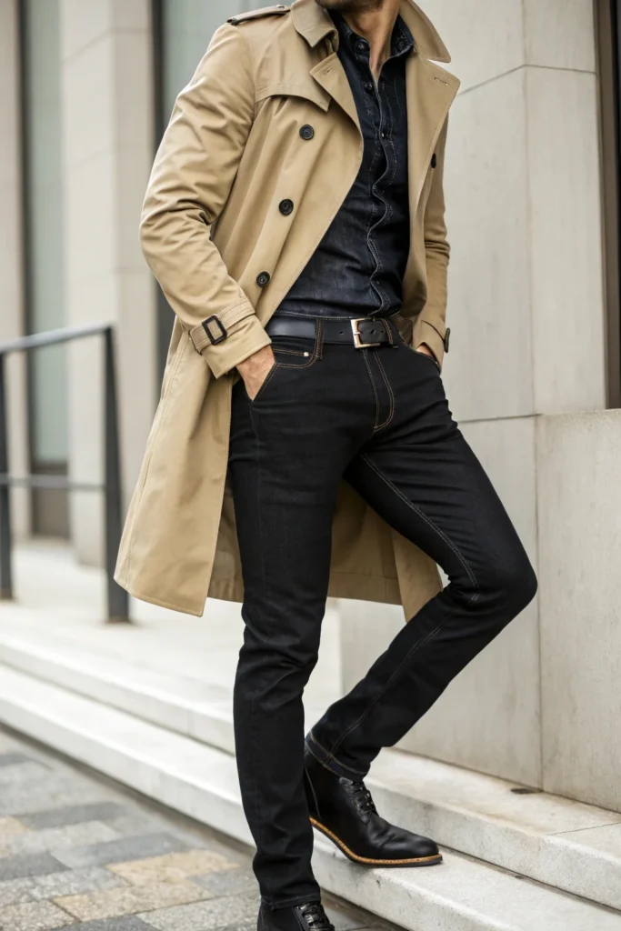 Black Jeans with a Trench Coat