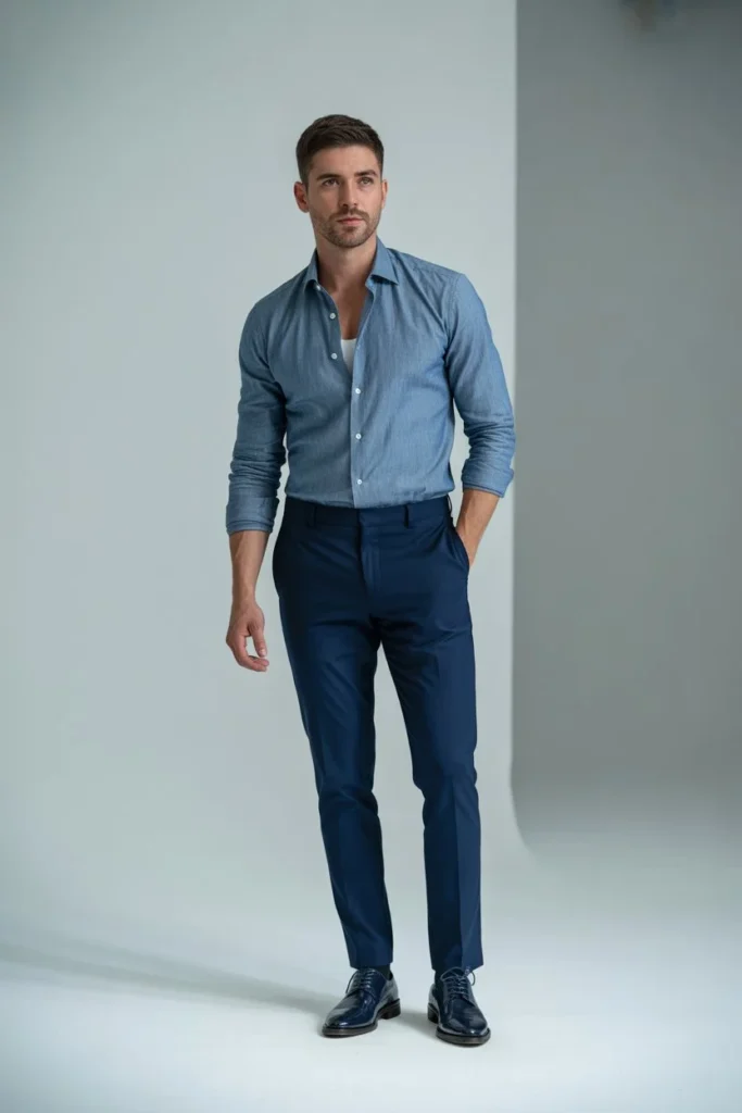 Chambray Shirt with Slim Trousers