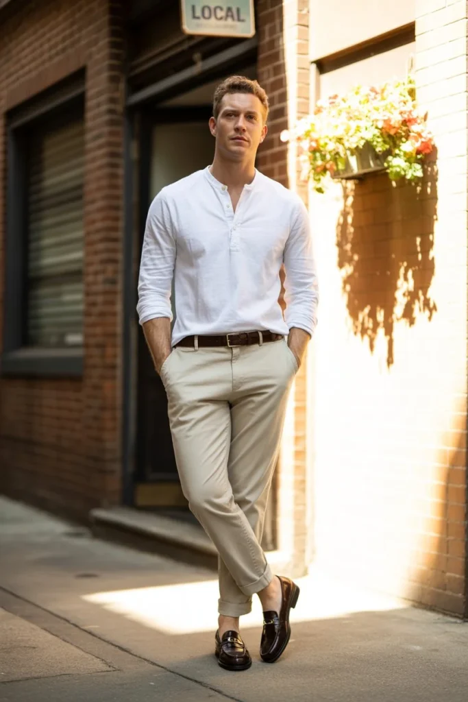 Henley Shirt with Chinos and Loafers
