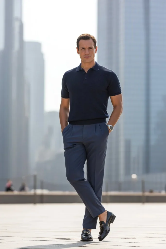 Knit Polo with Tailored Pants