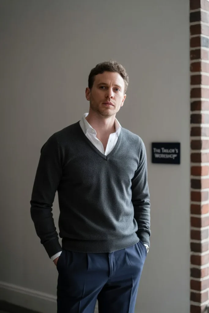 Sweater Over Button-Down with Trousers