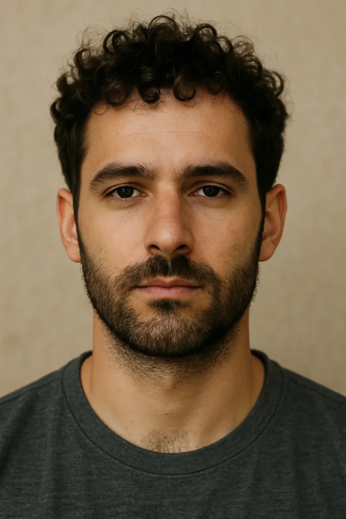 Thick Stubble Beard with curly hair