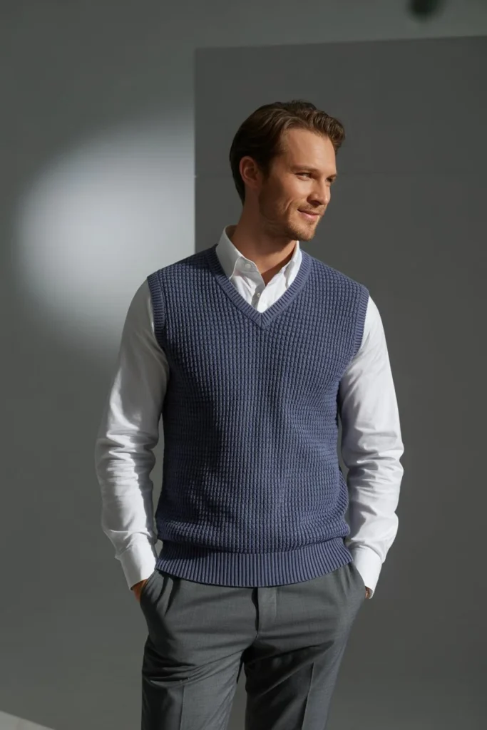 V-Neck Sweater with Button-Down Shirt